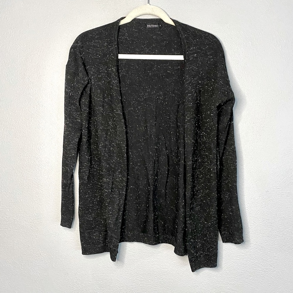 Open Front Cardigan Size Medium Black Silver Sparkle Business Party Fun Sparkle